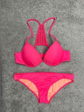 Victoria's Secret Bright Hot Pink Crochet-Back Bikini